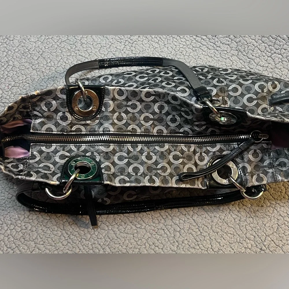 Authentic Coach Waverly Op Art Leather Diaper Bag Gray And Black XL Bag